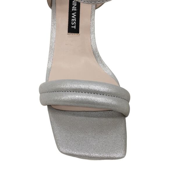 Nine West Dark Silver Metallic Urgreat Square Toe Leather Ankle Strap Sandals 5 - Picture 8 of 14